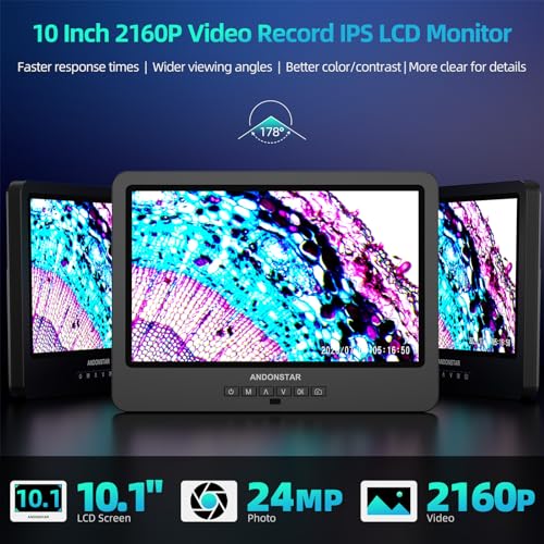 Andonstar AD269S 20X-5000X HDMI Digital Microscope, 5 Lens 2160P UHD Video - style: AD269S-10"+ Endoscope Kit+ Metal Biological Stand