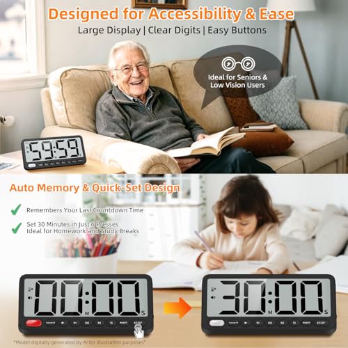 7.6'' Large Digital Kitchen Timer - 99H Countdown and Visual Light Alert