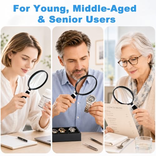 10X Magnifying Glass for Reading, 4.3" Senior Handheld Magnifier