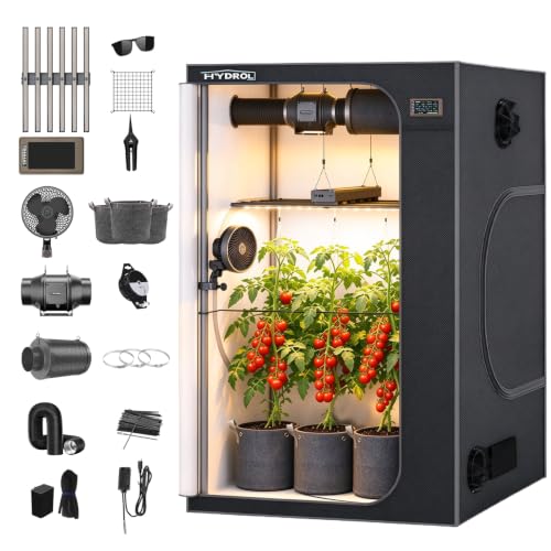 4x4 Grow Tent Kit, 48"x48"x80", 450W LED Grow Light, 2000D Oxford Canvas, WiFi APP, Drip Irrigation, 6" Inline & Clip Fan, Carbon Filter, Ducting, Indoor, Black