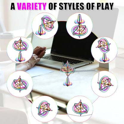 meekoo 2 Pcs Gyroscope Toys, Metal Anti Gravity Top, Gold, Colorful - style: Gold, Colorful