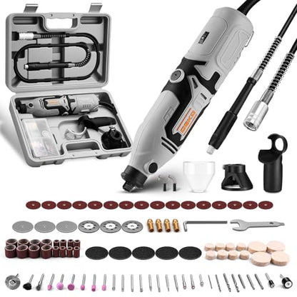 Rotary Tool Kit:DEKOPRO 1.4-Amp Power Hand Rotary Tools with 6 Variable Speed, 127pcs Accessories, 8000~35000RPM Electric Grinder Drill Machine Set with Flex Shaft for Carving, Cutting, Sanding Gray - color: Gray