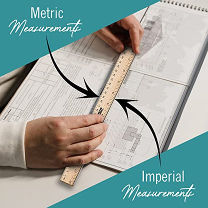 EXTRIC Ruler 12 Inch Wooden Ruler with Metal Edge for Kids 12 Pack