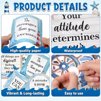 Nautical Bulletin Board Set Inspirational Ocean Classroom Bulletin Board Decoration Back to School Positive Paper Cutouts for School Home Office Teacher Classroom Wall Door Decor Supplies - style: Nautical