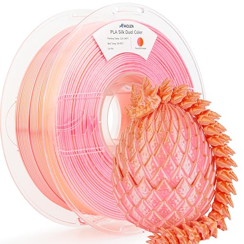 AMOLEN Silk PLA 3D Printer Filament, Dual Color Pink Orange PLA 1.75mm, Shiny Color Change Filament 3D Printing PLA Filament for Most FDM 3D Printer, 1kg Spool(2.2lbs), Peach Orange - color: Peach/Orange