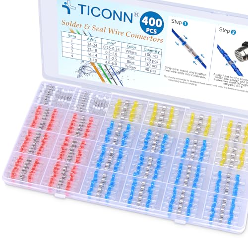TICONN 400 Pcs Solder Seal Wire Connectors, Heat Shrink Butt Splice - size: Mixed 400 Pieces