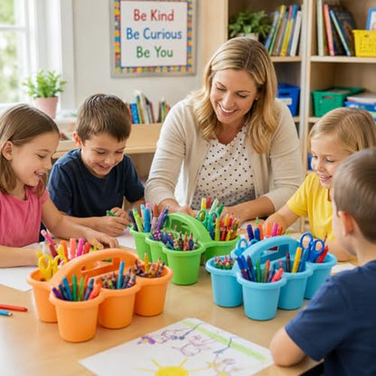 6 Pack Classroom Caddy With Handle for School Supplies, Pastel - color: Pastel