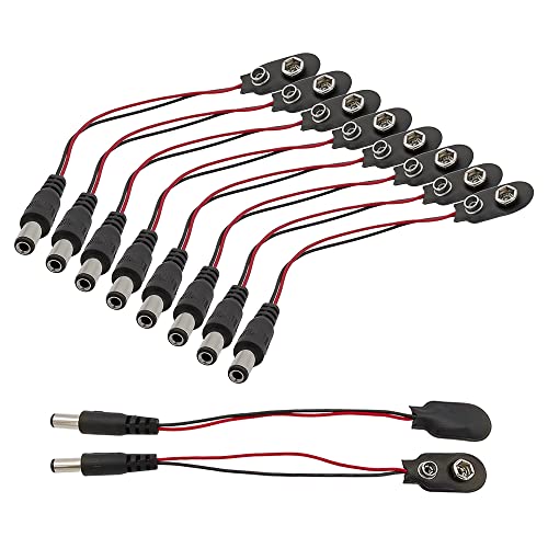 HiLetgo 10pcs 9V Battery Clips 9 Volt I-Type Snap-on Leather Battery Buckle Connector with DC 5.5x2.1mm Male Plug(I-Type with DC Plug) (Pack of 2) - size: With DC Plug (Pack of 2), style: I-Type