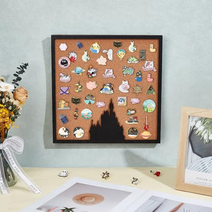 BENECREAT Square Pin Board Cork Board Wall Mounted Cork Board, Bulletin Display Board for Brooch Pin Storage, Office Home and School Decor, 11.8x11.8 inch