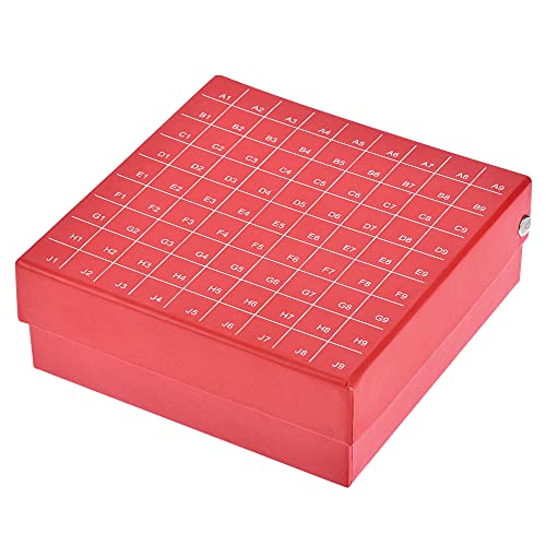 Centrifuge Tube Freezer Storage Box 81-Well Waterproof Cardboard Holder Red for 1.8ml/2ml Micro Centrifuge Tubes
