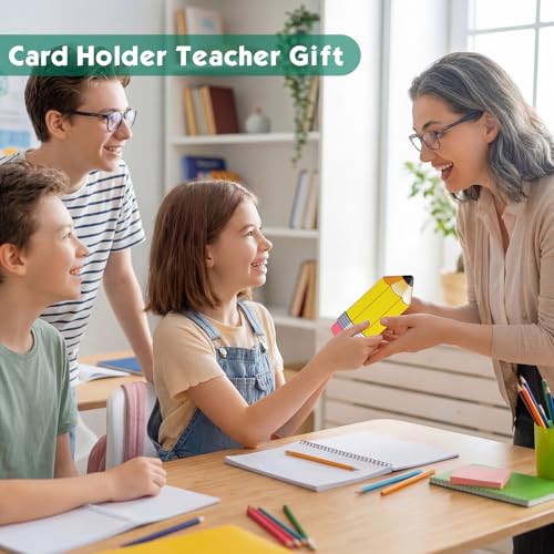 Kathfly Pencil Teacher Gift Card Holder, Yellow Wood Sleeve - color: Yellow and Pink, style: Pencil