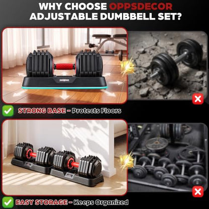 OPPSDECOR Adjustable Dumbbell Set of 2, 10-in-1 Free Weight Set 25/50/55 lb - size: 50LB-Single