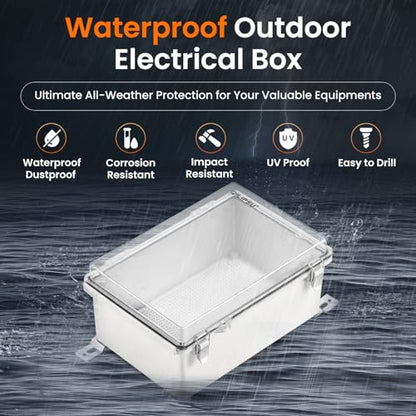 QILIPSU Outdoor Electrical Box Waterproof Junction Box 8.6"x6.7"x4.3" - color: Clear, size: 8.6"x6.7"x4.3"