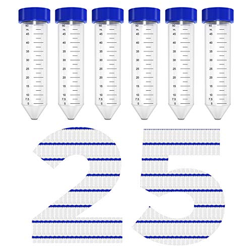 Conical Centrifuge Tubes 50mL, 25 Pcs Sterile Test Tubes with Screw Cap - size: 50mL