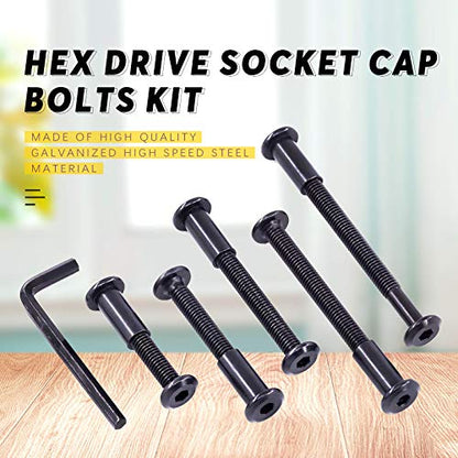 Swpeet 120Pcs M6x35mm/45mm/55mm/65mm/75mm Carbon Steel Black Hex Drive Socket Cap Bolts Barrel Nuts Kit with 1Pcs Allen Wrench, Screw Post Fit for Furniture Countsunk Belt Buckle Leather Binding Bolts - size: M6x35mm/M6x45mm/M6x55mm/M6x65mm/M6x75mm