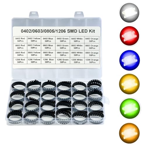 1200Pcs SMD LED Diode Kit,0402 0603 0805 1206 24 Values Assortment