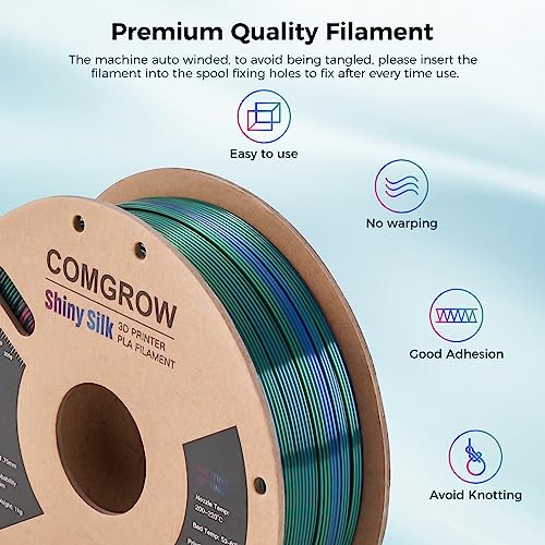 Comgrow Tri-Colors Silk PLA 3D Printer Filament, Rainbow PLA Filament 1.75mm, Dimensional Accuracy +/- 0.02 mm, 1KG Spool, Coextrusion 3D Filament with Shiny Silk Red-Blue-Green - color: Red & Blue & Green