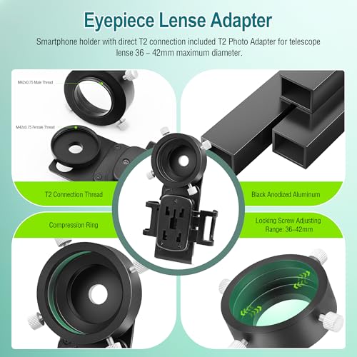 Astromania Smartphone Adapter with T2 Thread and Eyepiece Adapter 36-42mm - size: Iphone and Eyepiece Adapter 36 - 42mm