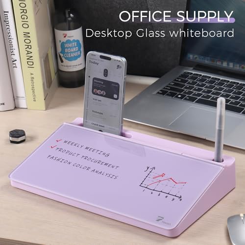 TOWON Compact Glass Desktop Whiteboard with Storage 12x7 in, Lavender - color: Purple