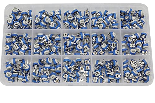 300Pcs 15 Value 100 ohm- 2M ohm Trim pots Variable Resistor 6mm Potentiometer Assortment Kit