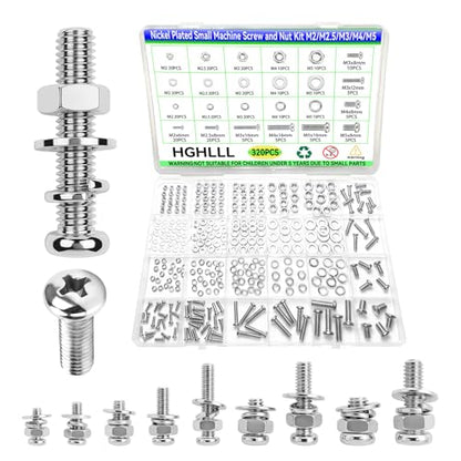 320 Pcs Small Metric Machine Screws Assortment Kit - M2/M2.5/M3/M4/M5 Assorted Nuts and Bolts, Lock & Flat Washers for Electronics, RC Models, DIY Projects - size: M2M2.5M3M4M5 320pcs