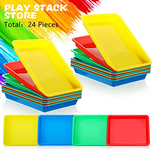 Jetec 24 Pcs Multicolor Plastic Art Trays 10.9 x 8.4 Inch Classroom Trays