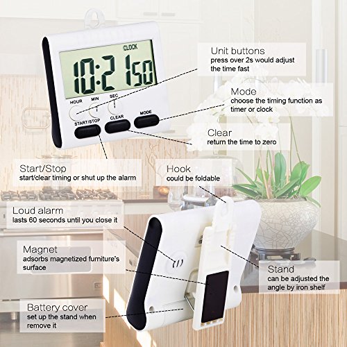 Mudder 3 Pcs Magnetic Digital Timer for Kitchen Classroom, Black White - color: Black