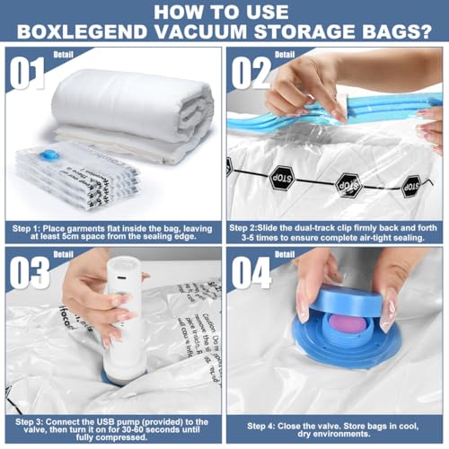 BoxLegend Vacuum Storage Bags with Electric Pump 26 Combo (3X-Jumbo, 5 Jumbo, 5 Large, 8 Medium, 5 Small) Thickened Vacuum Seal Bags for Clothing Space Saving for Coat Quilt Blanket Pillow Comforters - size: 26 Combo - Electric Pump