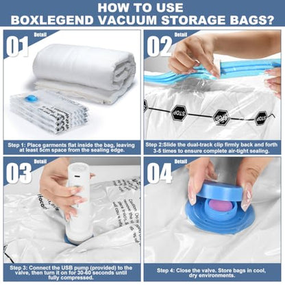 BoxLegend Vacuum Storage Bags with Electric Pump 26 Combo (3X-Jumbo, 5 Jumbo, 5 Large, 8 Medium, 5 Small) Thickened Vacuum Seal Bags for Clothing Space Saving for Coat Quilt Blanket Pillow Comforters - size: 26 Combo - Electric Pump