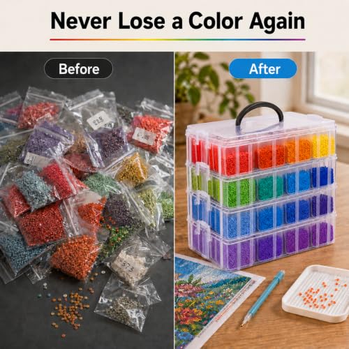 4-Tier Stackable Bead Organizer, 112 Grids Craft Storage Box - color: 4-Tire Bead Organizer