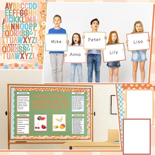 122Pcs Science Fair Board Supplies 72 Groovy Hippie Trim Scalloped Borders 36 Presentation Board Subtitles 6 Self Adhesive Project Titles 8 Letter Stickers for Classroom Office Decor(Groovy) - style: Groovy Hippie