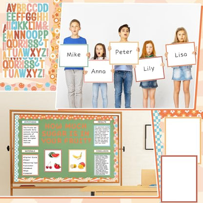 122Pcs Science Fair Board Supplies 72 Groovy Hippie Trim Scalloped Borders 36 Presentation Board Subtitles 6 Self Adhesive Project Titles 8 Letter Stickers for Classroom Office Decor(Groovy) - style: Groovy Hippie