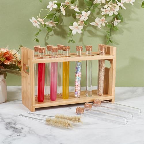OLYCRAFT 15Pcs/Set Wood Test Tube Rack Set 10.4x3.9x6.7 Inch Wooden Tube Holder Plastic Test Tubes Kit 12 Holes Centrifuge Tubes Holders for Chemistry Laboratory Scientific Experiments