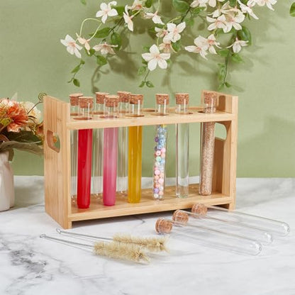 OLYCRAFT 15Pcs/Set Wood Test Tube Rack Set 10.4x3.9x6.7 Inch Wooden Tube Holder Plastic Test Tubes Kit 12 Holes Centrifuge Tubes Holders for Chemistry Laboratory Scientific Experiments