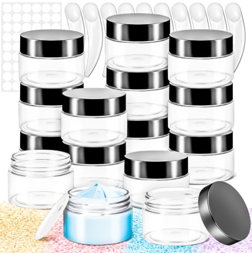 15 Pack 1oz Plastic Jars Round Clear Containers with Lids, 30ml Small Cosmetic Jars Makeup Containers, 1ounce Slime Jar Travel Cosmetic Container for Cream Salves Sample Lip Balm Lotion,Black - color: Black, size: 1oz-15pack