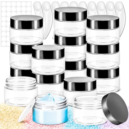 15 Pack 1oz Plastic Jars Round Clear Containers with Lids, 30ml Small Cosmetic Jars Makeup Containers, 1ounce Slime Jar Travel Cosmetic Container for Cream Salves Sample Lip Balm Lotion,Black - color: Black, size: 1oz-15pack