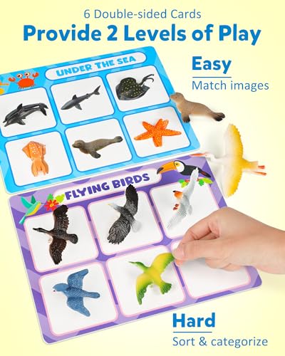Coogam Sorting Toys for Kids, Animals Figures Dinosaurs Birds Insects Cognition Matching Game Playset, Fine Motor Learning Activities Educational Toy Gift for 3 4 5 Year Old Kid - style: Animal theme