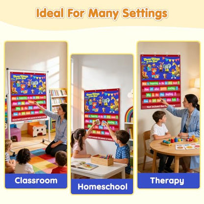 AKAYOK 2-in-1 Felt Board & Pocket Chart, 37”x28 Felt Board for Wall with 54 Self Adhesive Dots & 15 Dry Erase Sentence Strips, Flannel Boards Stories for Preschool, Early Literacy & Speech Therapy - color: Blue-1