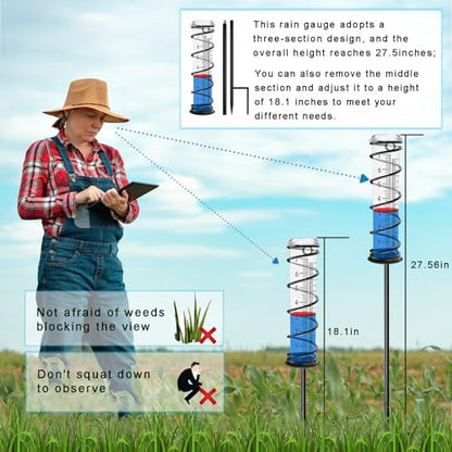 JMBay Upgrade Rain Gauge, Detachable Spiral Rain Gauge Outdoor, Rain Measure Gauge for Yard, Large Number Rain Water Meter, Thickened Plastic Rain Gauge with Stake and Metal Frame for Patio,Lawn - color: 3-section Spiral Rain Gauge