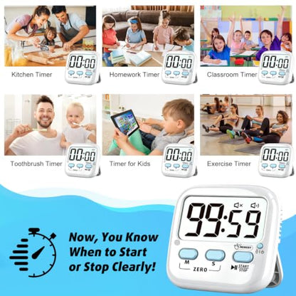 2 Pack Digital Timer for Kids Teacher Classroom Kitchen Office - color: Classic White