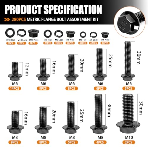 mankk 3160PCS Metric Bolt Nut Assortment Kit, with Flat & Lock Washers - size: BK 3160PCS Kit