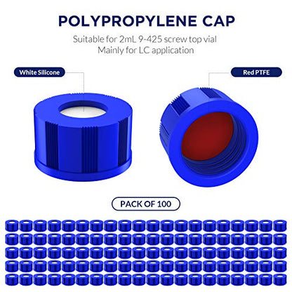 2mL Autosampler Vials, 9-425 HPLC Vials with Writing Area and Graduations, Screw Cap, Red PTFE & White Silicone Septa, 100 Pcs - color: Clear Vial & Red PTFE Septa