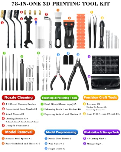 FIVEIZERO 78Pcs 3D Printer Accessories Tool Kit for All FDM/SLA Printers