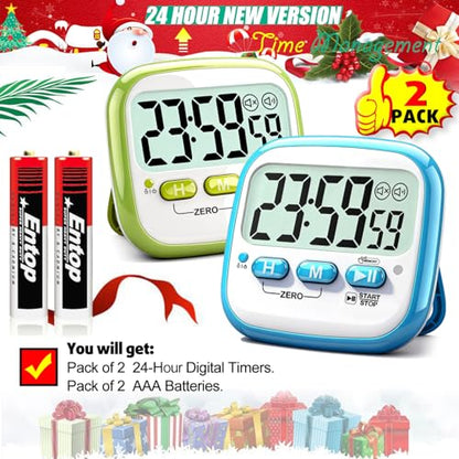 Antonki 2 Pack Classroom Timers for Kids Teachers, Magnetic Countdown Digital Kitchen Timer for Cooking, Study, Exercise, Games, Time Mangement - Loud/Silent Mode - Battery Included - color: Sky Blue & Green