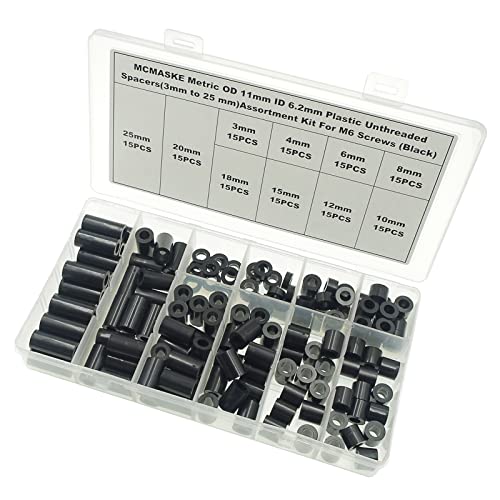 OD11mm ID6.2mm Black ABS Plastic Unthreaded Spacer Kit for M6 Screw - size: OD 11mm ID 6.2mm
