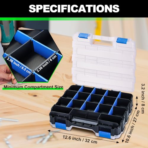 Tool Box with Transparent Lid, 2 Pack Hardware Organizer Box - color: Blue