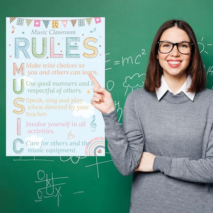 Music Classroom Rules Posters Set of 2 for Classroom Decorations, Back to School Music Class Rule Poster Wall Decor for Primary Middle High School Teacher Must Haves Supplies - 14 4/5" x 10 1/2" - style: Music