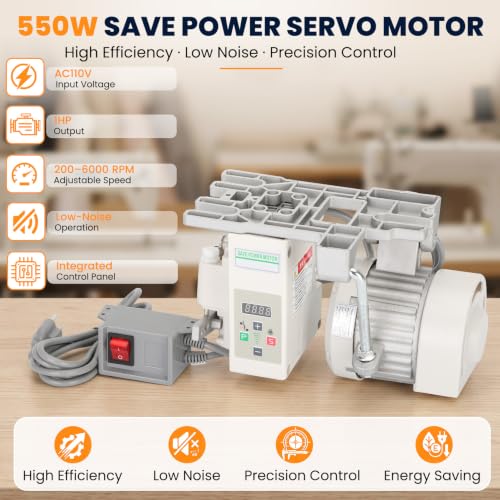 Sewing Machine Servo Motor, AC110V 550W 3/4HP Industrial Brushless Sewing Machine Motor with Controller and Foot Switch, Adjustable Speed 200–6000 RPM, CW/CCW Rotation, Low Noise, Energy Saving - color: 550W