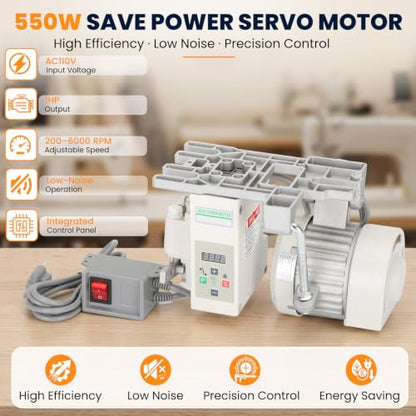 Sewing Machine Servo Motor 550W with Needle Positioner and Synchronizer, AC110V, 6000RPM, Servo Motor Sewing Machine with Controller and Foot Switch, Run CW and CCW, Low Noise, Energy Saving - color: 550W with Needle Positioner