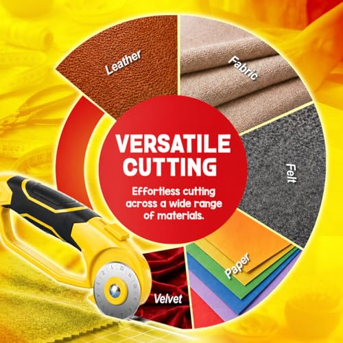 DIYSELF 45mm Rotary Cutter for Fabric, Fabric Cutter Rotary Tool, 5 Blades - color: Yellow